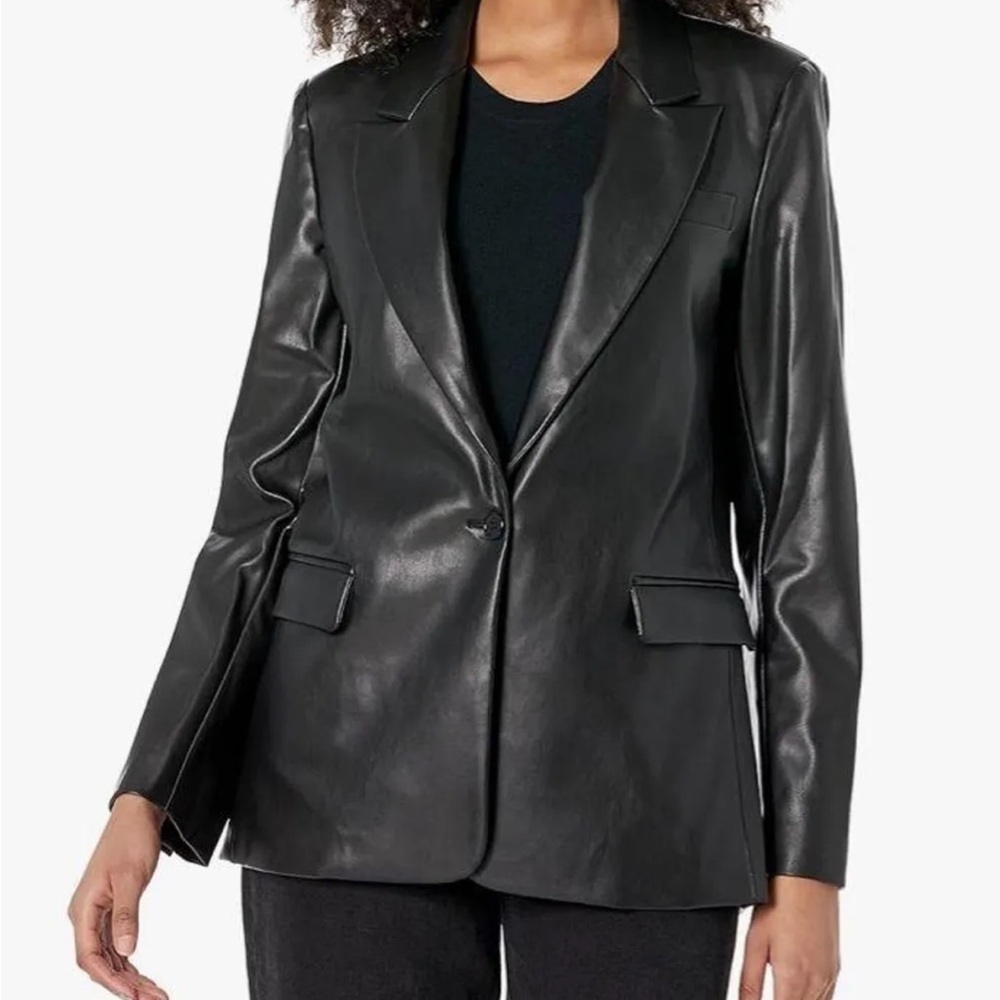 The Drop Black Faux Leather Blazer Jacket